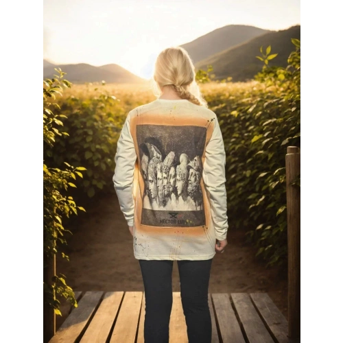 Unisex Bisiklet Yaka Uzun Kollu T-Shirt - Beyaz