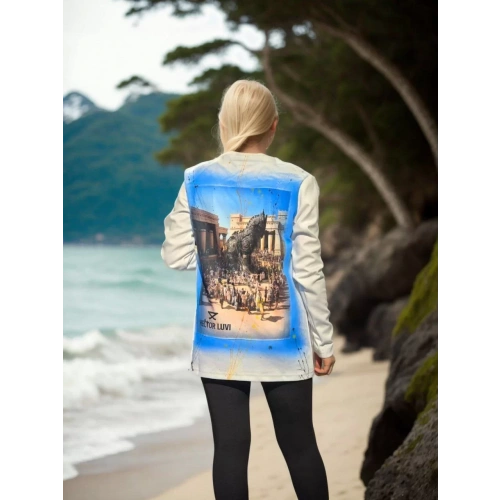 Unisex Bisiklet Yaka Uzun Kollu T-Shirt - Beyaz