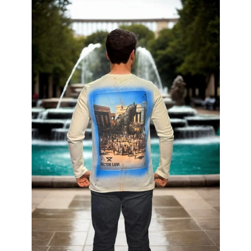 Unisex Bisiklet Yaka Uzun Kollu T-Shirt - Beyaz