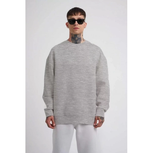 Unisex Biskilet Yaka Üç İplik SweatShirt - Gri