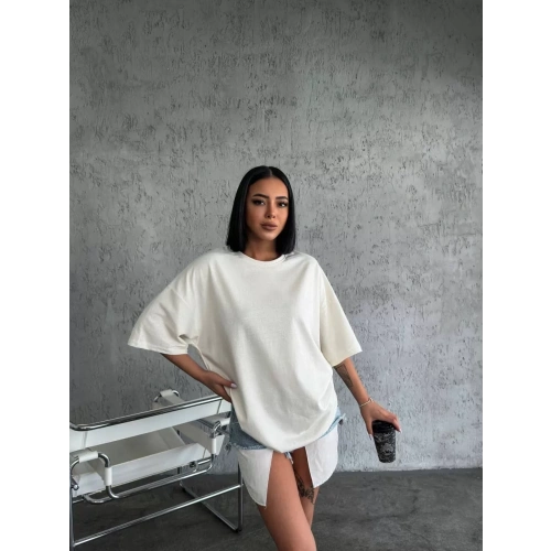 Unisex Düz Biskilet Yaka Oversize T-shirt - Beyaz