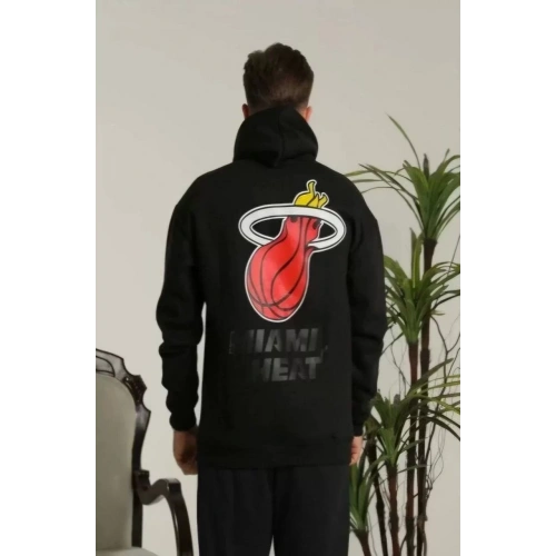 Unisex Kapşonlu Baskılı Sweetshirt - Siyah