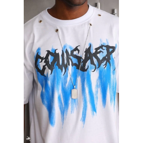 Unisex Oversize Kolye Dahil T-Shirt - Beyaz