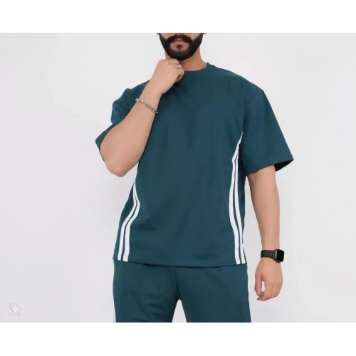 Unisex Oversize Yanları Şeritli T-Shirt - Cam Göbeği