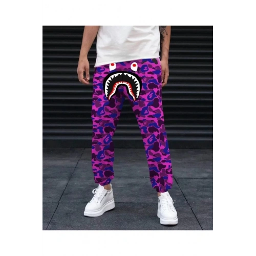 Unisex Pubg Bape x Shark Eşofman Altı - Mor
