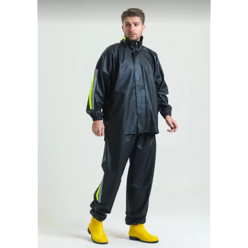 Unisex Tam Kalıp Motorcu Kurye Su Gecirmez Yağmurluk Takım - Siyah