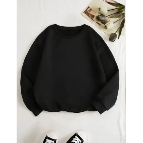 Unisex Üç İplik Biskilet Yaka SweatShirt - Siyah