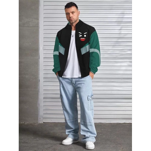 Unisex Uzun Kollu Paraşüt Kumaş Rüzgarlik - Siyah