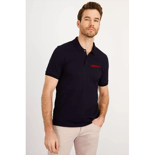 Yakası Düğmeli Yakalı Pike Baskılı T-Shirt - Beyaz