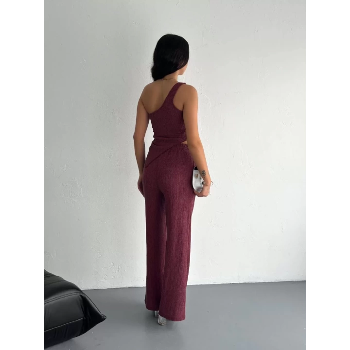 Asimetrik Crop Pantalon ikili Takım - Gül Kurusu