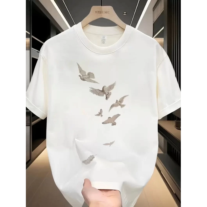 Baskılı Oversize Bisiklet Yaka T-shirt - Beyaz