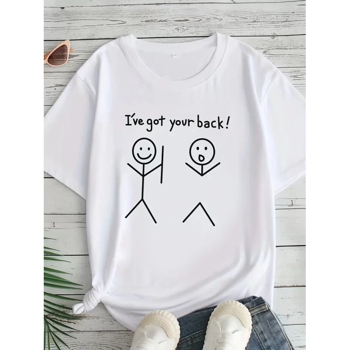 Baskılı Oversize Bisiklet Yaka T-shirt - Beyaz