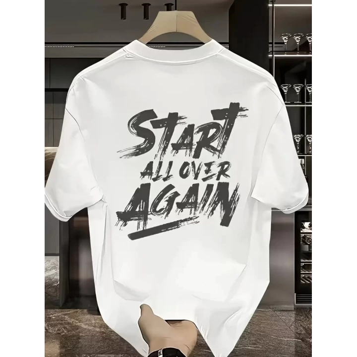 Baskılı Oversize Bisiklet Yaka T-shirt - Beyaz