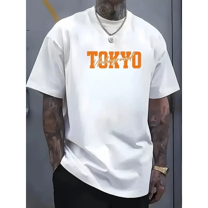 Baskılı Oversize Bisiklet Yaka T-shirt - Beyaz