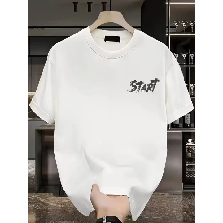 Baskılı Oversize Bisiklet Yaka T-shirt - Beyaz