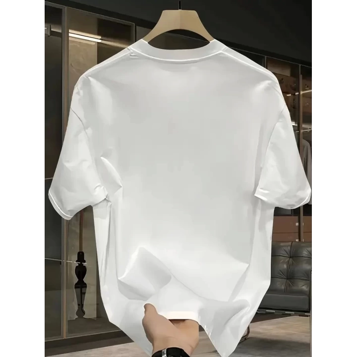 Baskılı Oversize Bisiklet Yaka T-shirt - Beyaz