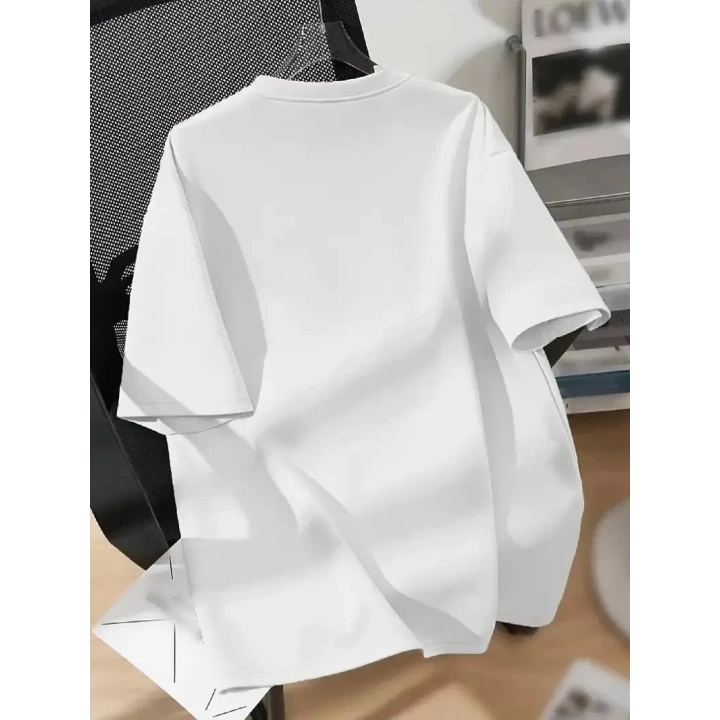 Baskılı Oversize Bisiklet Yaka T-shirt - Beyaz