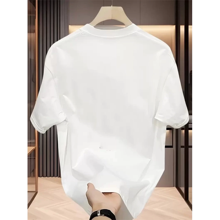 Baskılı Oversize Bisiklet Yaka T-shirt - Beyaz