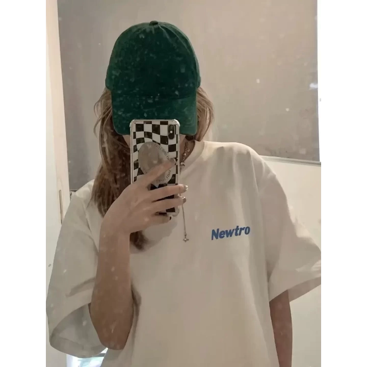Baskılı Oversize Bisiklet Yaka T-shirt - Beyaz
