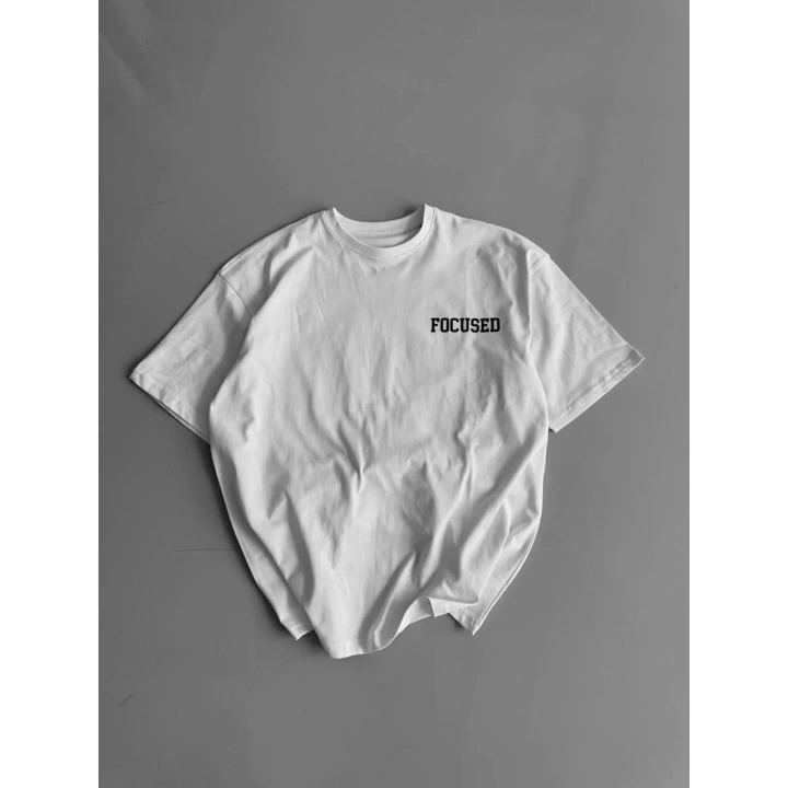 Baskılı Oversize Bisiklet Yaka T-shirt - Beyaz