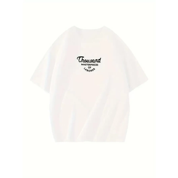 Baskılı Oversize Bisiklet Yaka T-shirt - Beyaz