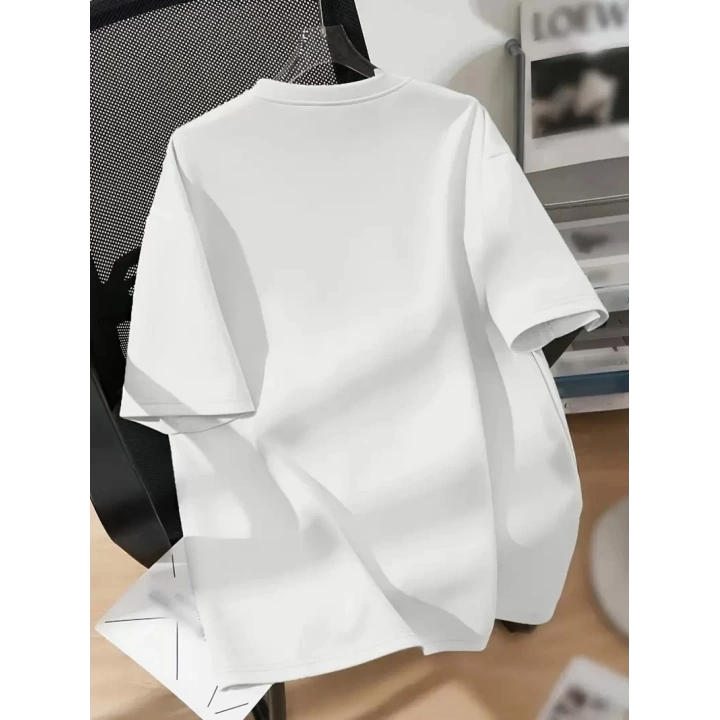 Baskılı Oversize Bisiklet Yaka T-shirt - Beyaz