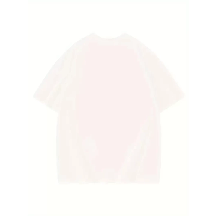 Baskılı Oversize Bisiklet Yaka T-shirt - Beyaz