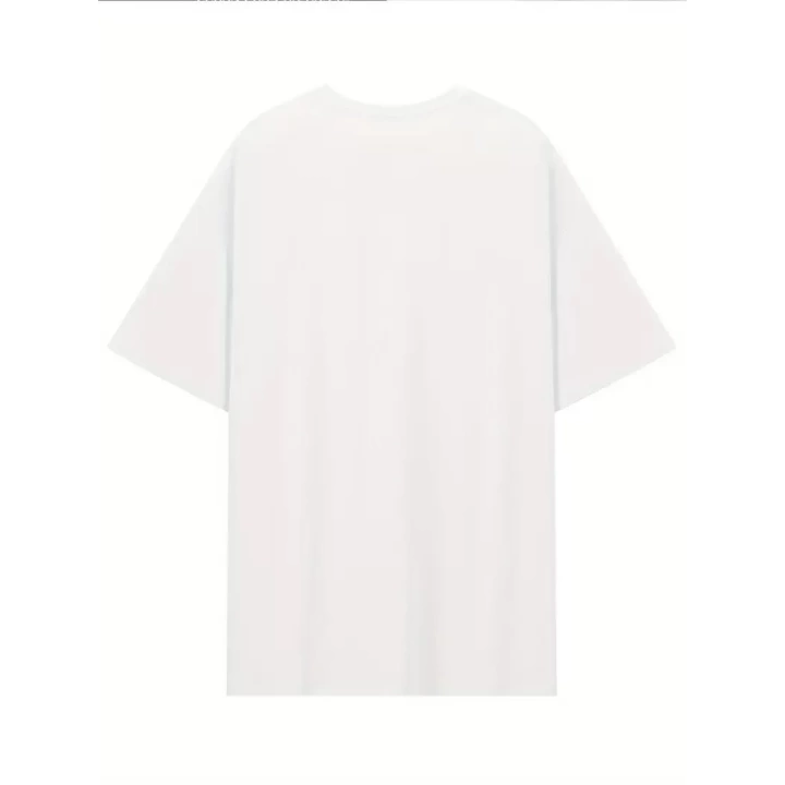 Baskılı Oversize Bisiklet Yaka T-shirt - Beyaz