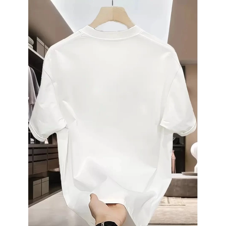 Baskılı Oversize Bisiklet Yaka T-shirt - Beyaz