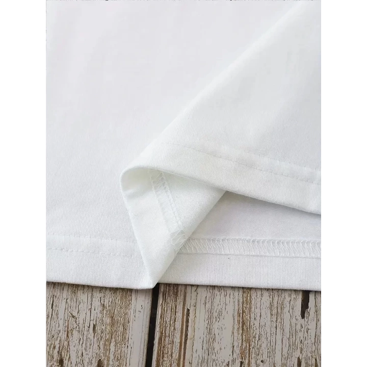 Baskılı Oversize Bisiklet Yaka T-shirt - Beyaz