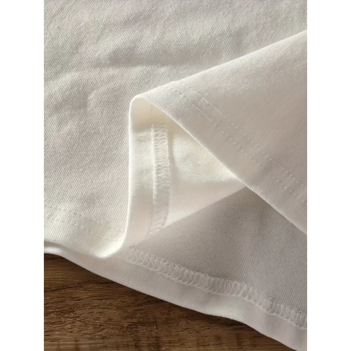 Baskılı Oversize Bisiklet Yaka T-shirt - Beyaz