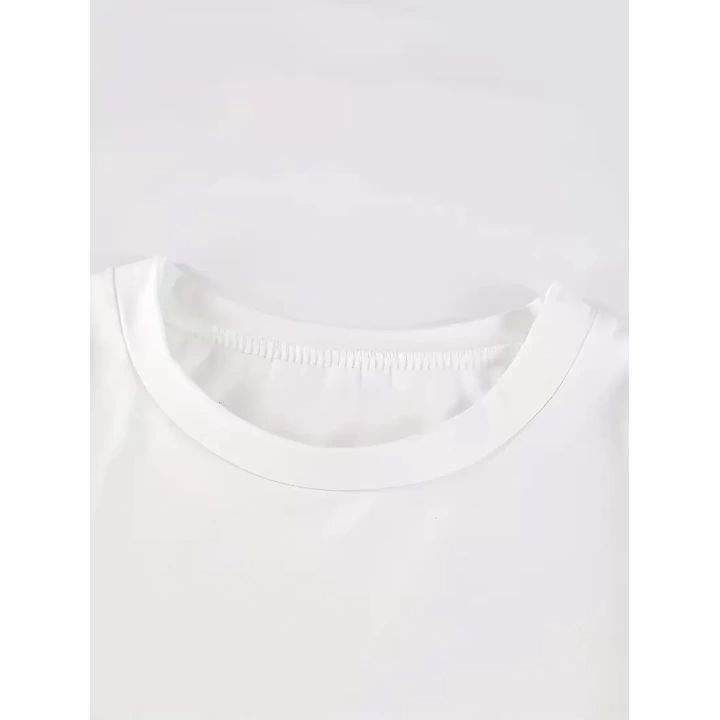 Baskılı Oversize Bisiklet Yaka T-shirt - Beyaz