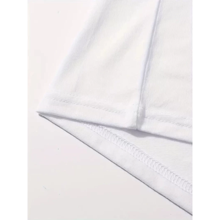 Baskılı Oversize Bisiklet Yaka T-shirt - Beyaz