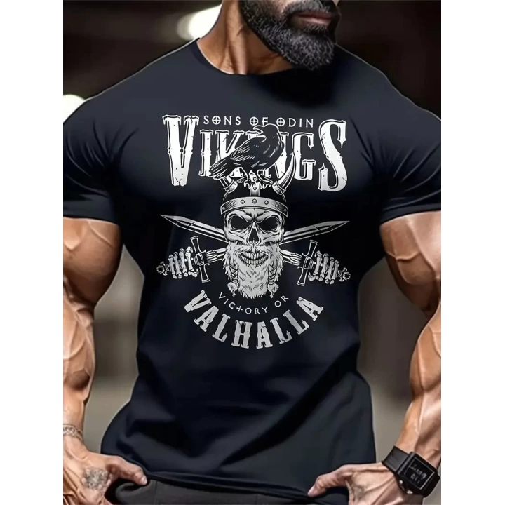 Baskılı Oversize Bisiklet Yaka T-shirt - Siyah