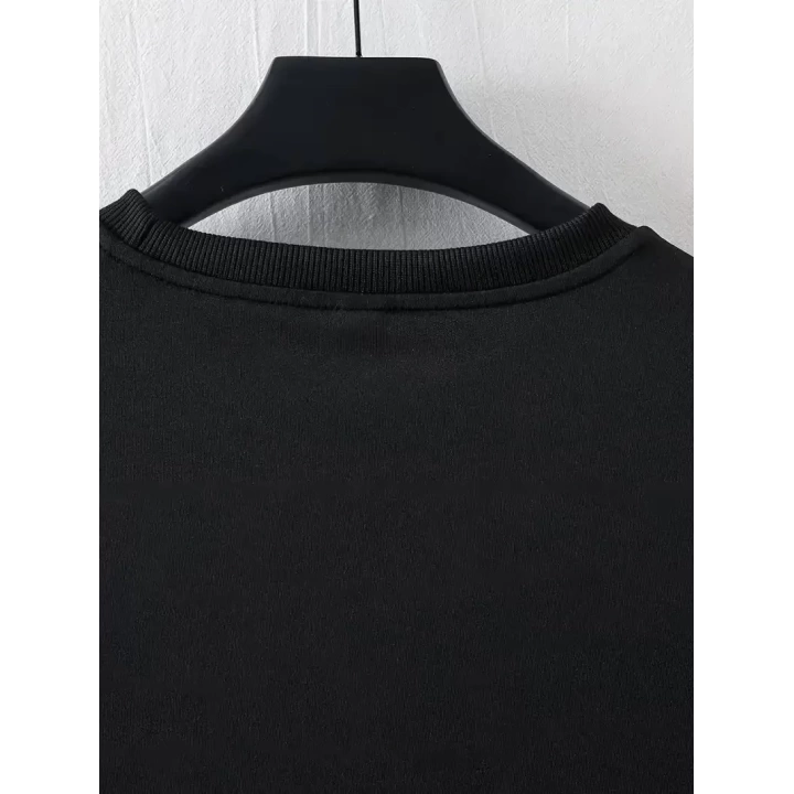 Baskılı Oversize Bisiklet Yaka T-shirt - Siyah