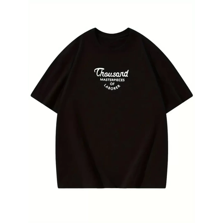Baskılı Oversize Bisiklet Yaka T-shirt - Siyah