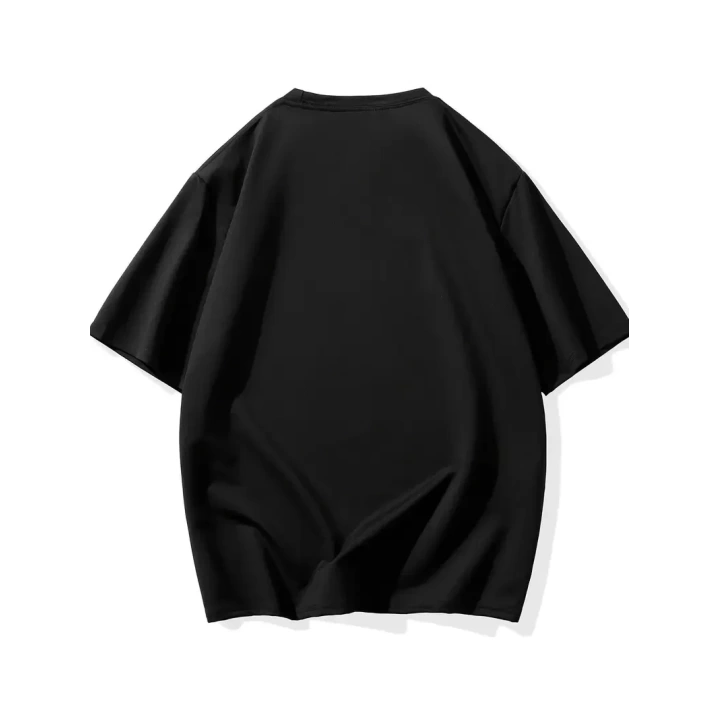 Baskılı Oversize Bisiklet Yaka T-shirt - Siyah