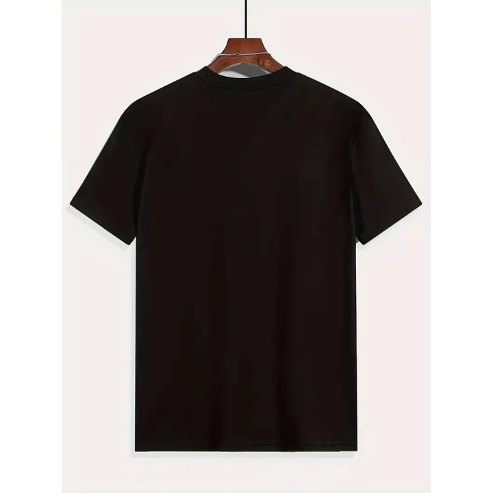Baskılı Oversize Bisiklet Yaka T-shirt - Siyah