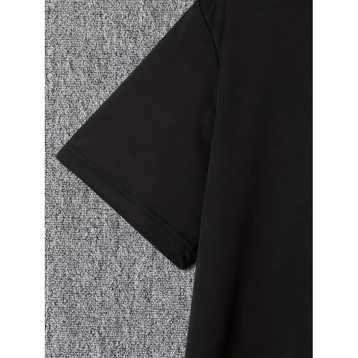 Baskılı Oversize Bisiklet Yaka T-shirt - Siyah