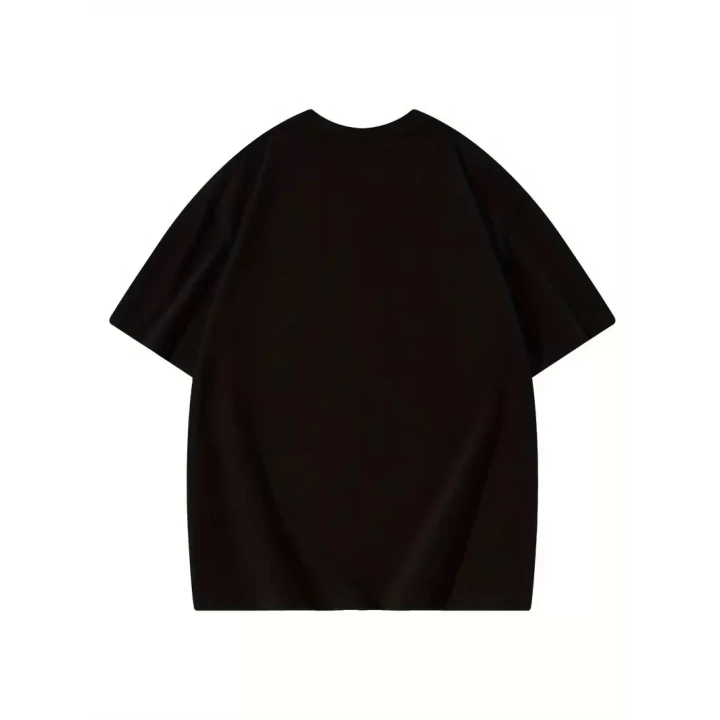 Baskılı Oversize Bisiklet Yaka T-shirt - Siyah