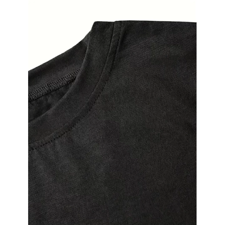 Baskılı Oversize Bisiklet Yaka T-shirt - Siyah