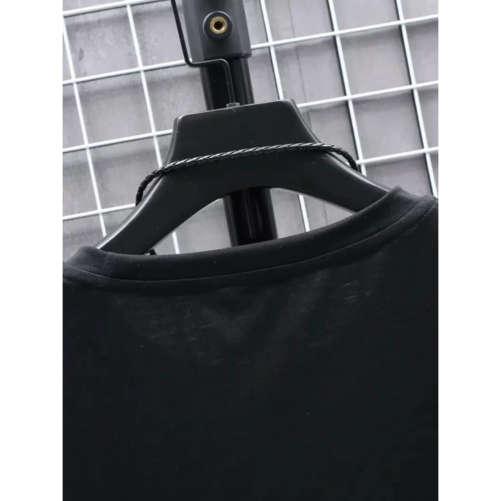 Baskılı Oversize Bisiklet Yaka T-shirt - Siyah