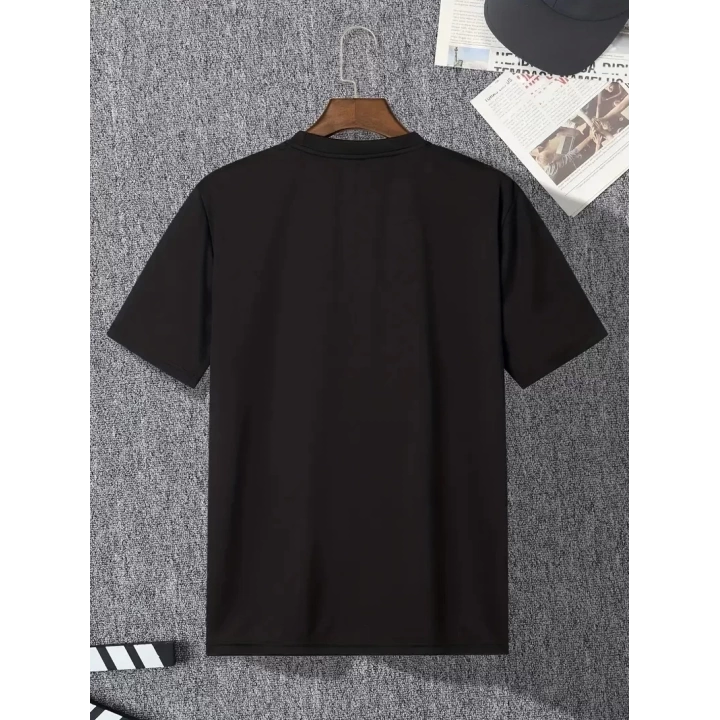 Baskılı Oversize Bisiklet Yaka T-shirt - Siyah