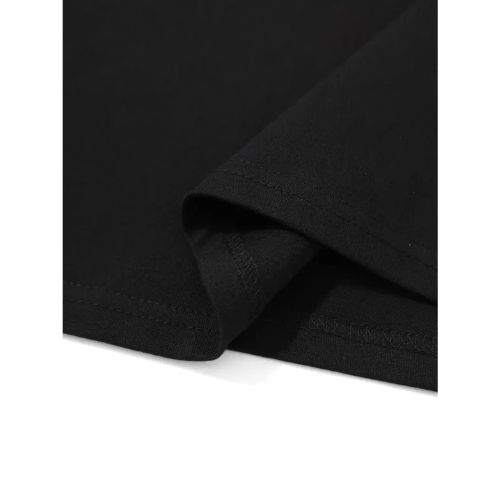 Baskılı Oversize Bisiklet Yaka T-shirt - Siyah
