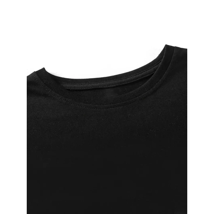 Baskılı Oversize Bisiklet Yaka T-shirt - Siyah