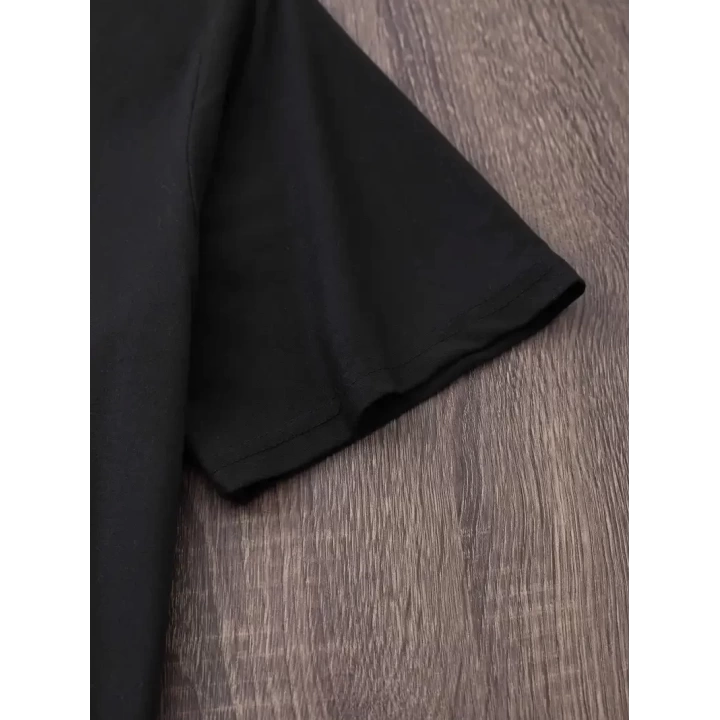 Baskılı Oversize Bisiklet Yaka T-shirt - Siyah