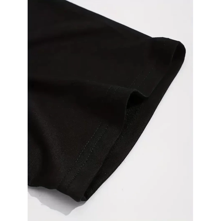 Baskılı Oversize Bisiklet Yaka T-shirt - Siyah