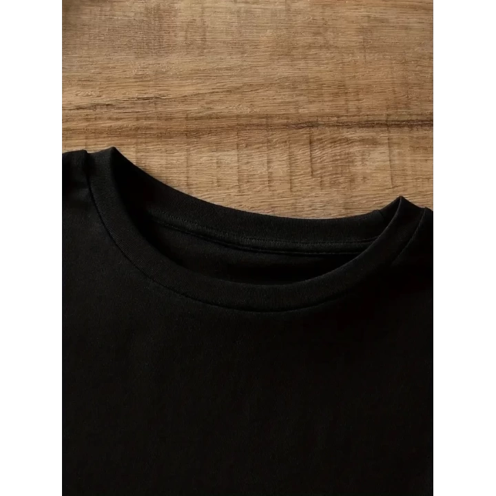 Baskılı Oversize Bisiklet Yaka T-shirt - Siyah