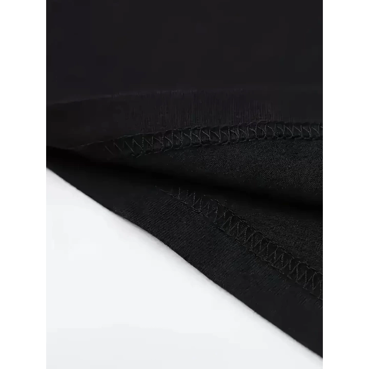 Baskılı Oversize Bisiklet Yaka T-shirt - Siyah