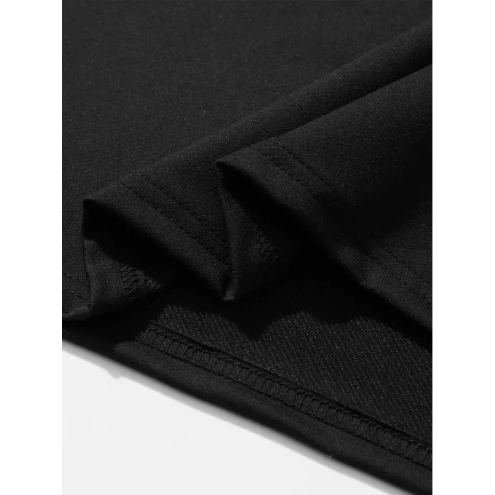 Baskılı Oversize Bisiklet Yaka T-shirt - Siyah